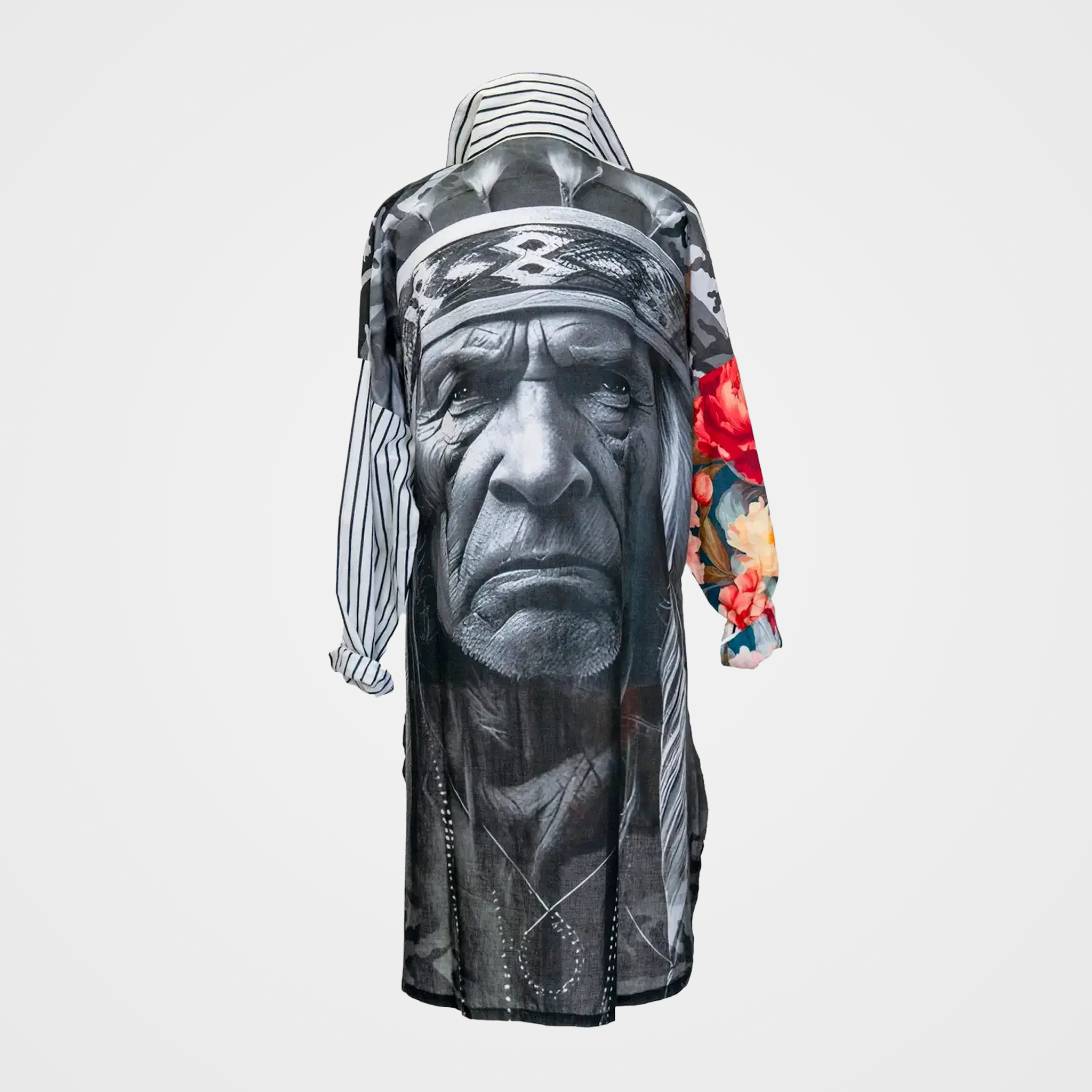 Fusion Blouse with Floral/Stripes and Indian Chief