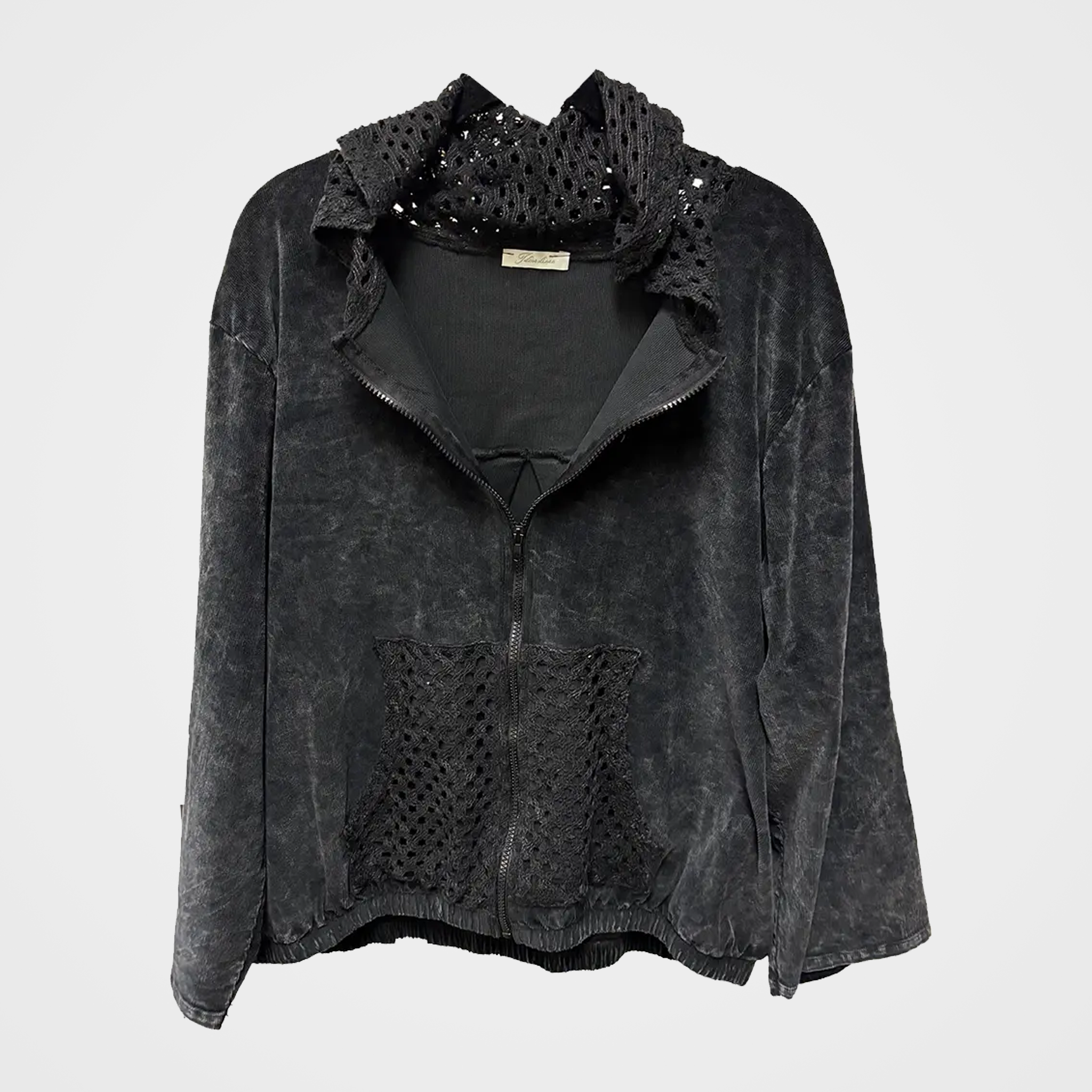 Zip Up Hoodie Jacket in Pinwale Corduroy & Crochet