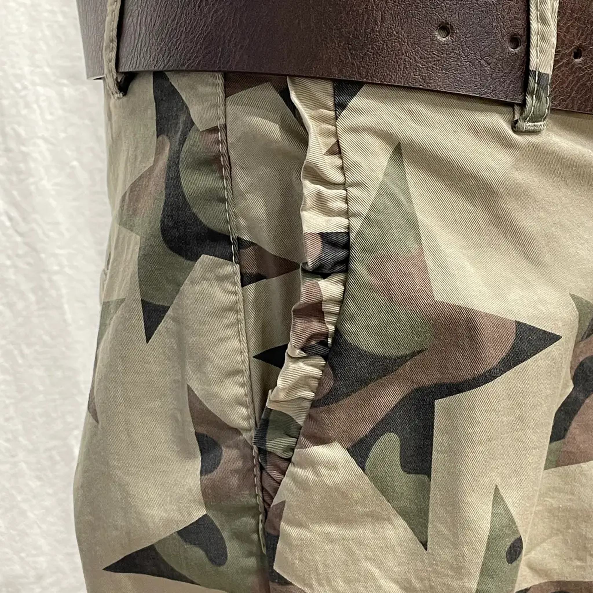 Star Pants in Khaki Camo with Belt and Ruffled Pockets