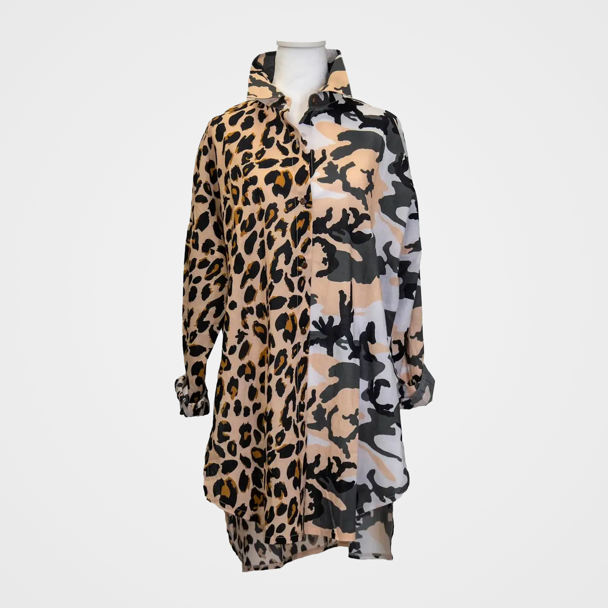 Fusion Blouse with Camouflage & Leopard Print