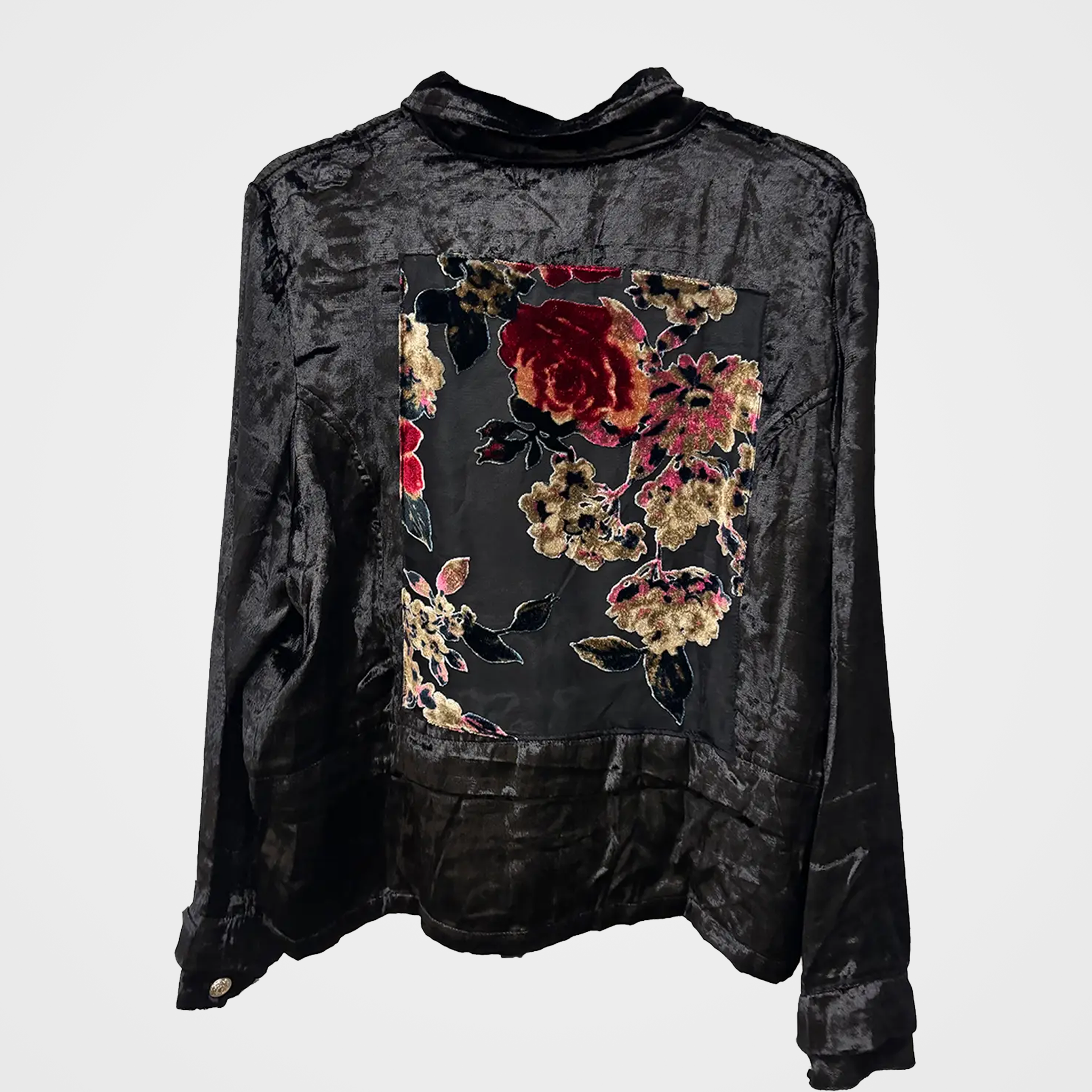 Velvet Rayon Military Jacket w/ Burnout Velvet Applique