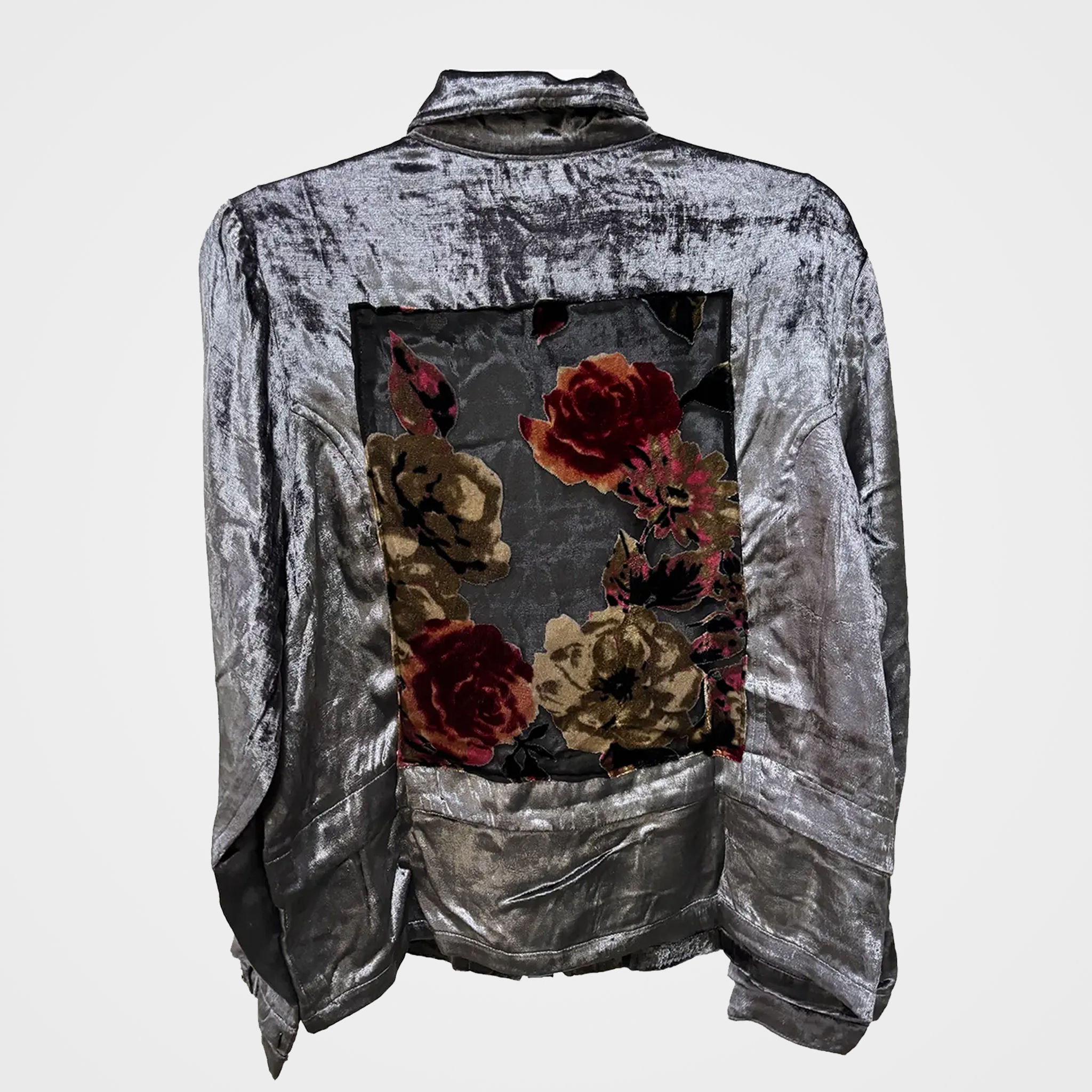 Velvet Rayon Military Jacket w/ Burnout Velvet Applique