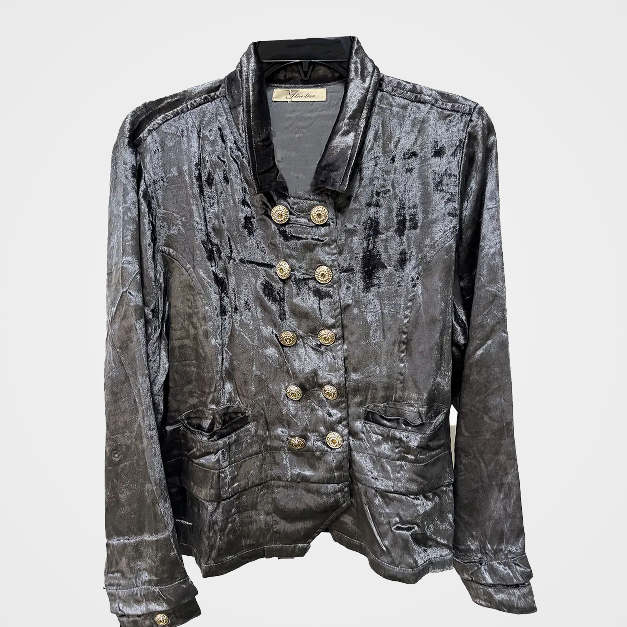 Velvet Rayon Military Jacket w/ Burnout Velvet Applique