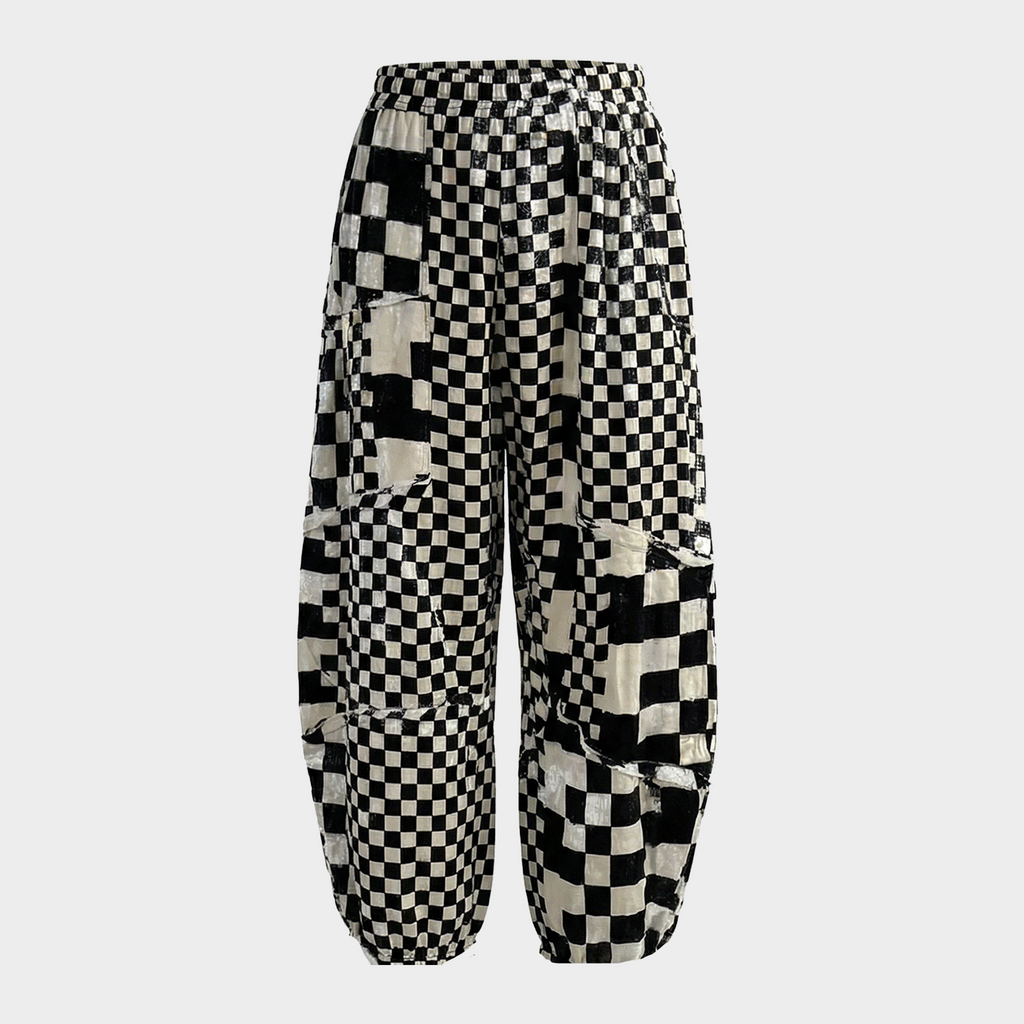 Harem Pants with Checkerboard Pattern