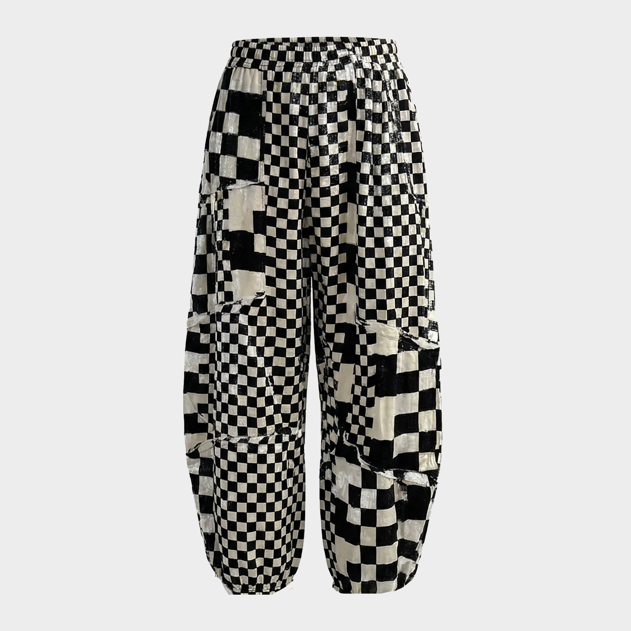 Harem Pants with Checkerboard Pattern