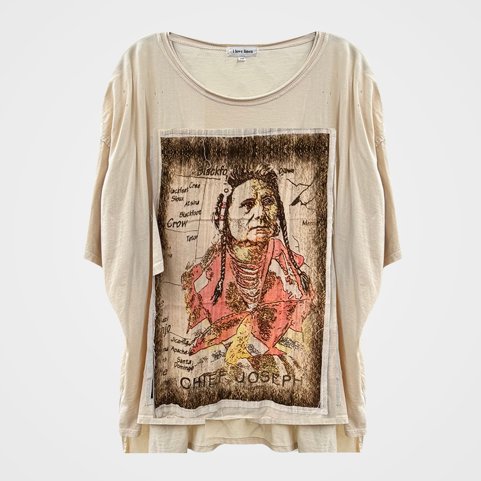 Chief Joseph on Tribal Map Oversized Patchwork Tee
