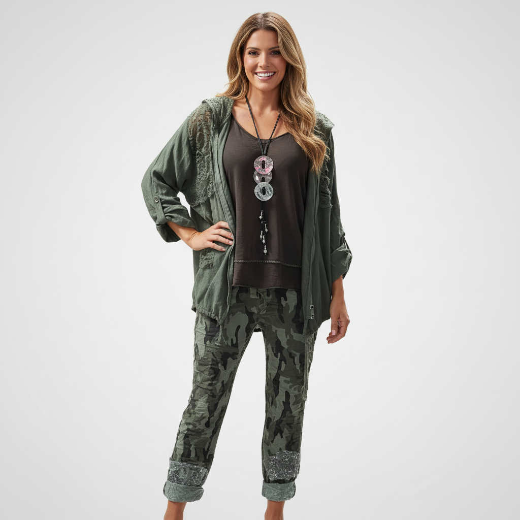 Distressed Hooded Jacket with Tabbed Sleeves