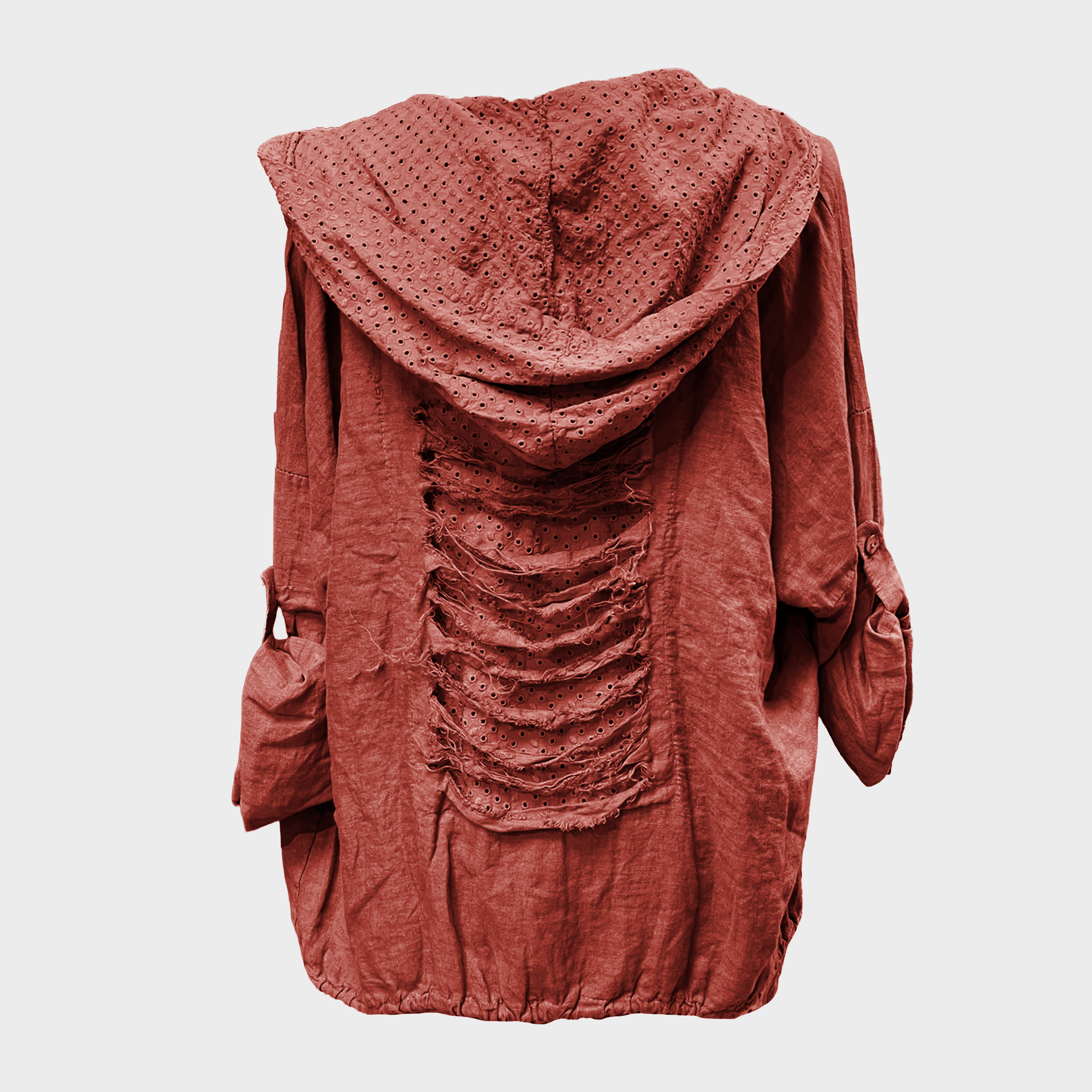 Distressed Hooded Jacket with Tabbed Sleeves