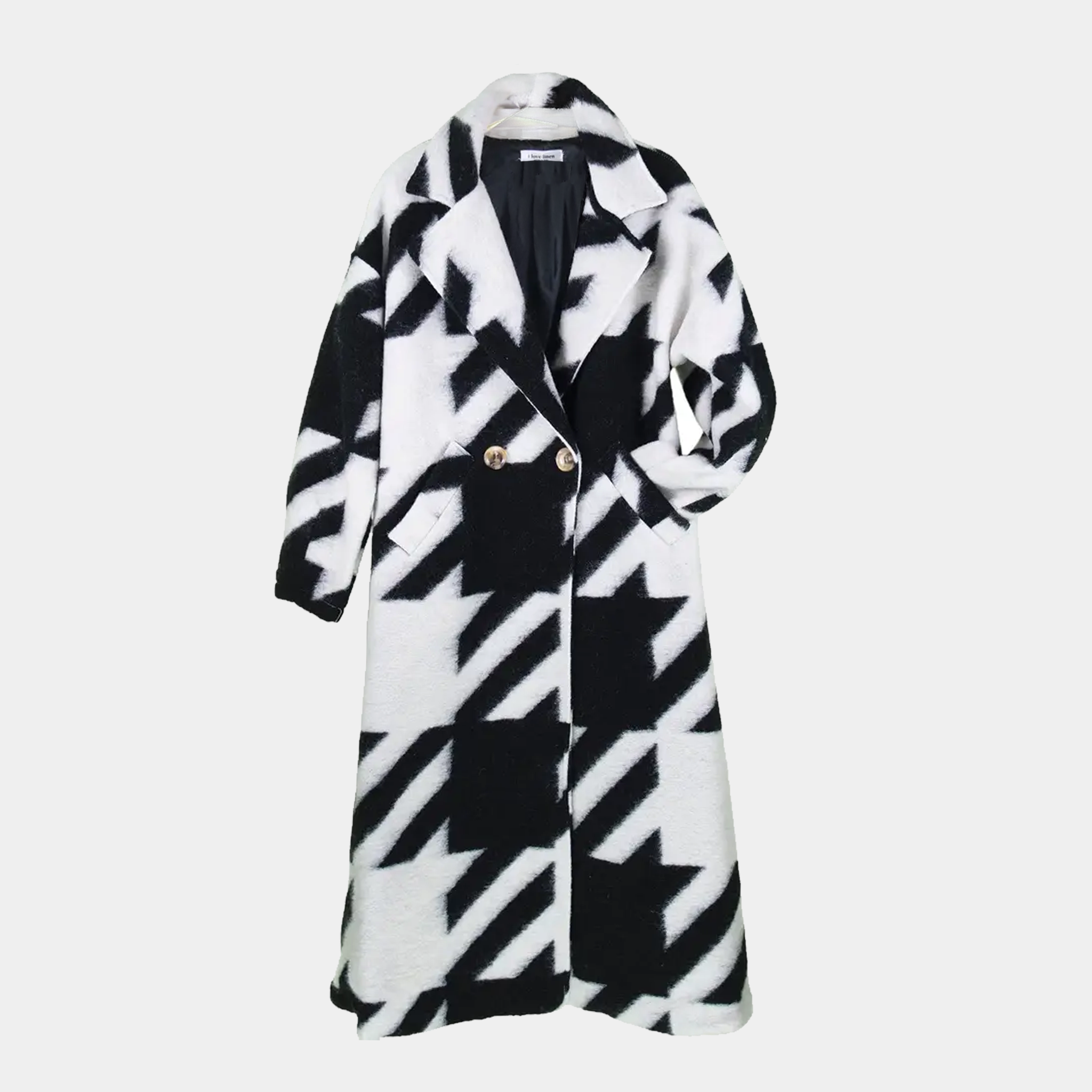 Double Breasted Houndstooth Belted Trench Coat