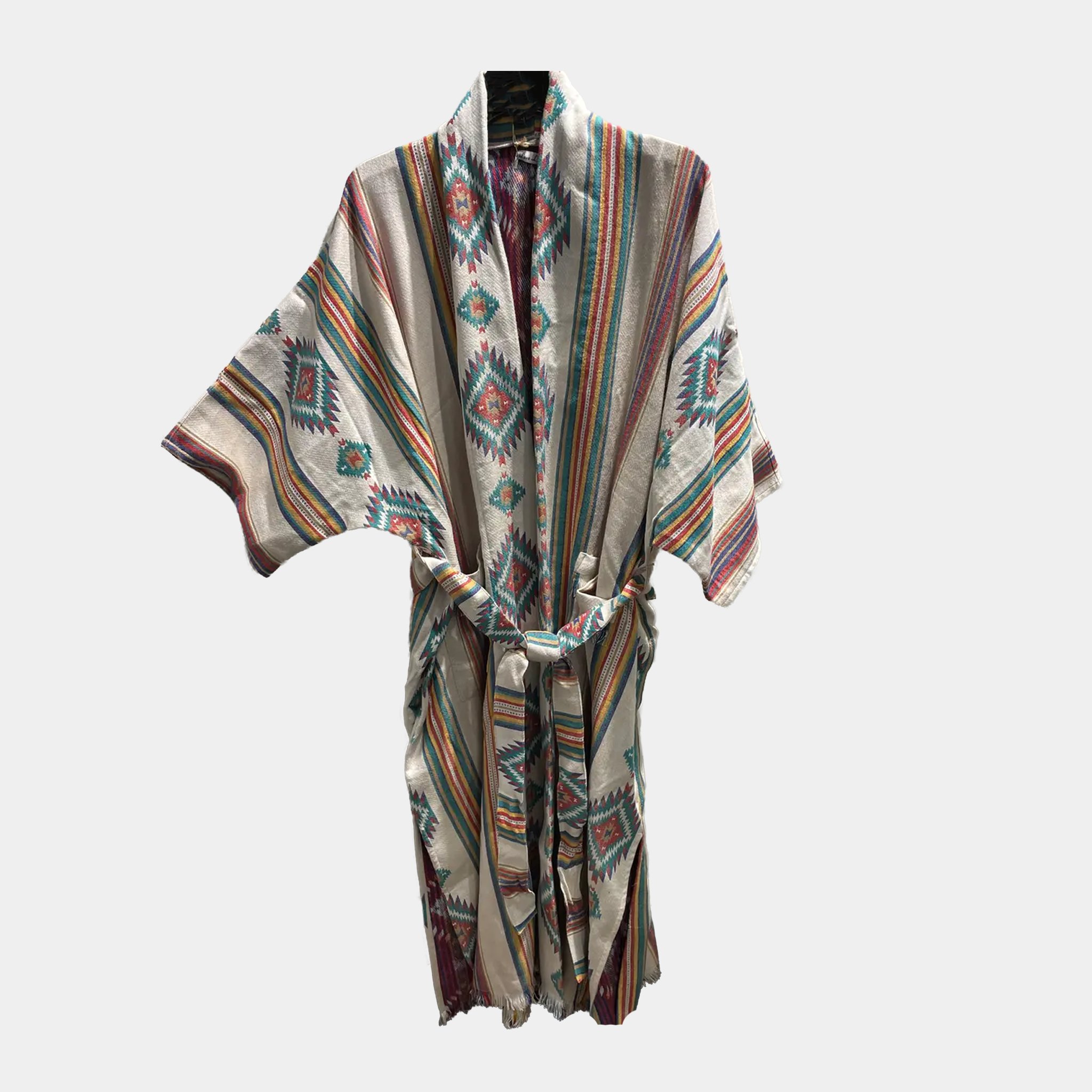 Belted Duster with Textured Aztec Print