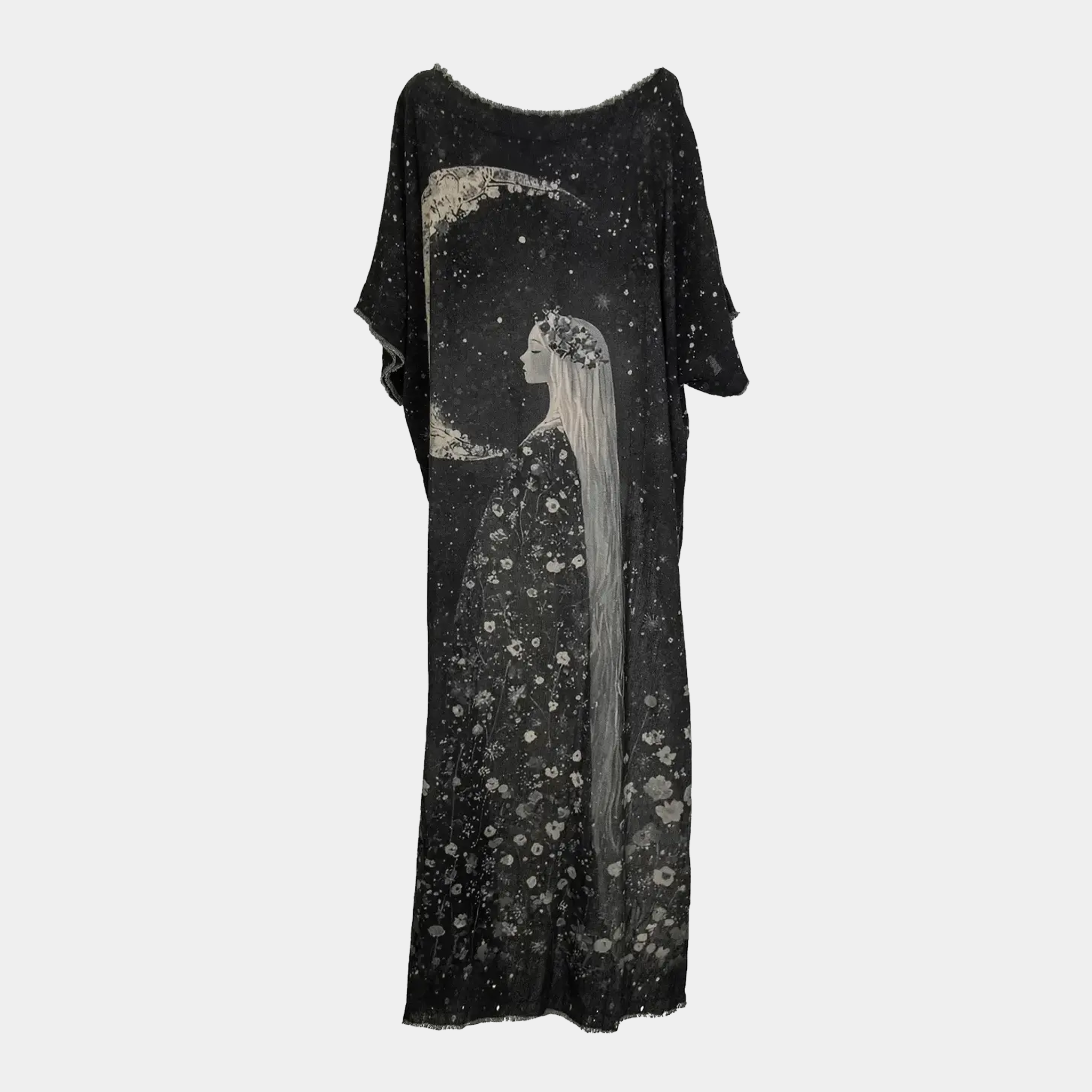 Hi-Lo Tunic with Girl Under Night Sky & Cosmic Patch in Black