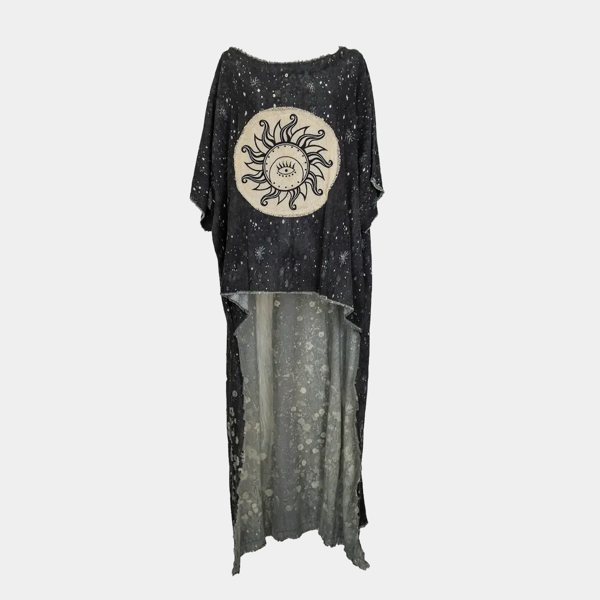 Hi-Lo Tunic with Girl Under Night Sky & Cosmic Patch in Black