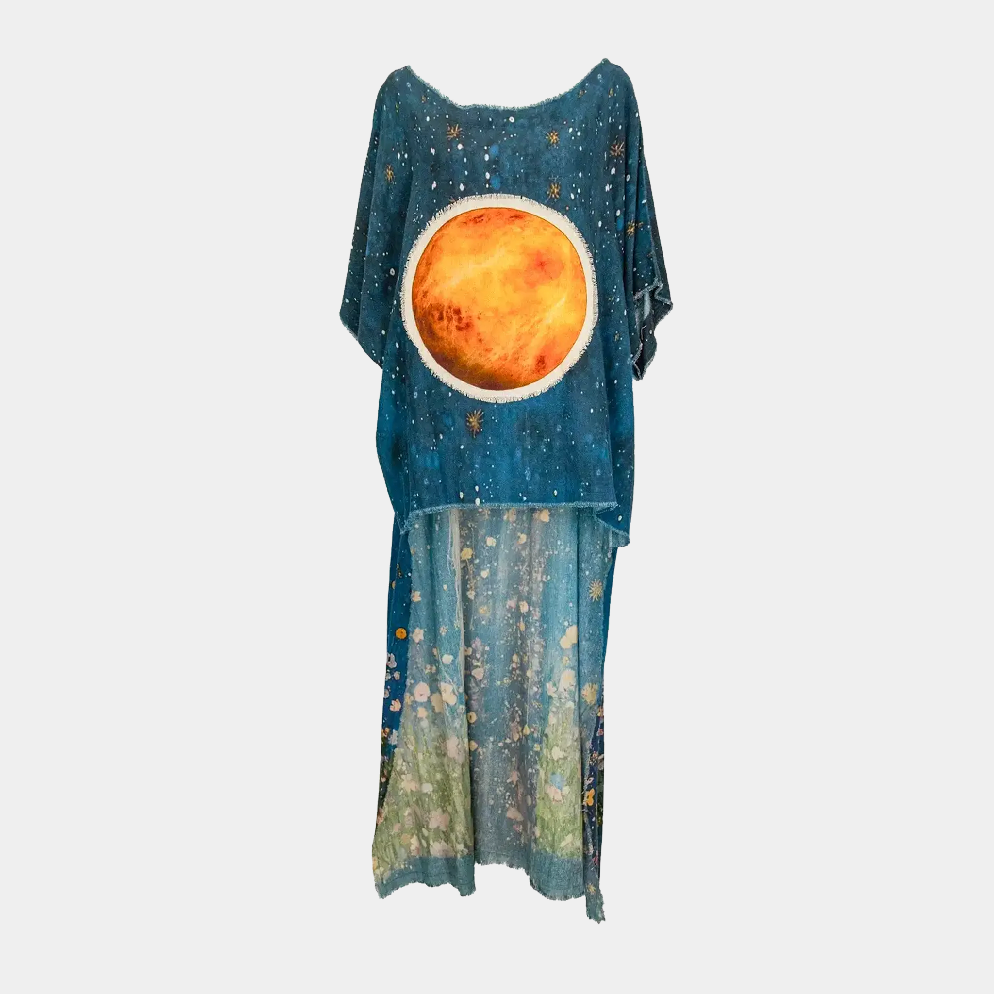 Hi-Lo Tunic with Girl Under Night Sky & Planet Print