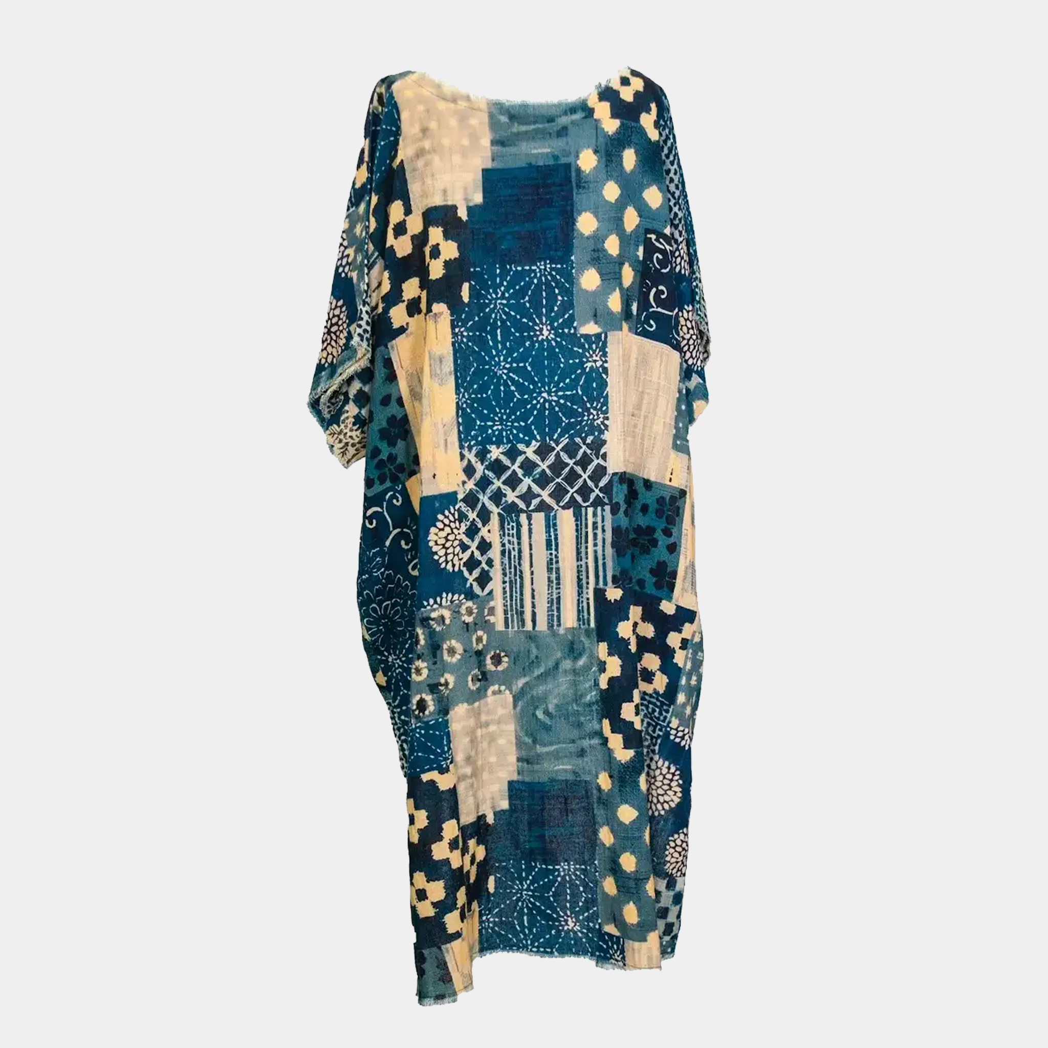 Hi-Lo Tunic with Navy Patchwork Print & Star Detail