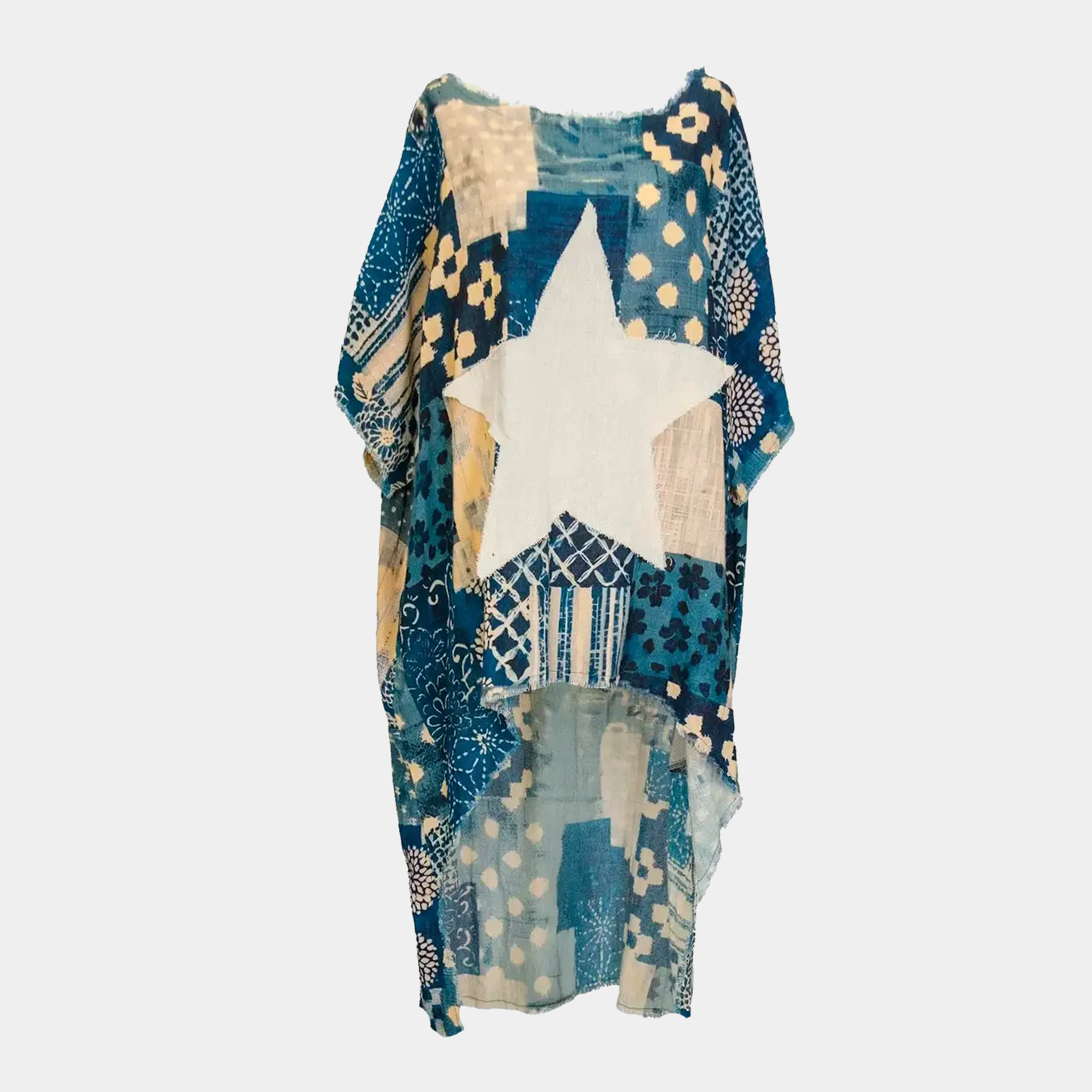 Hi-Lo Tunic with Navy Patchwork Print & Star Detail