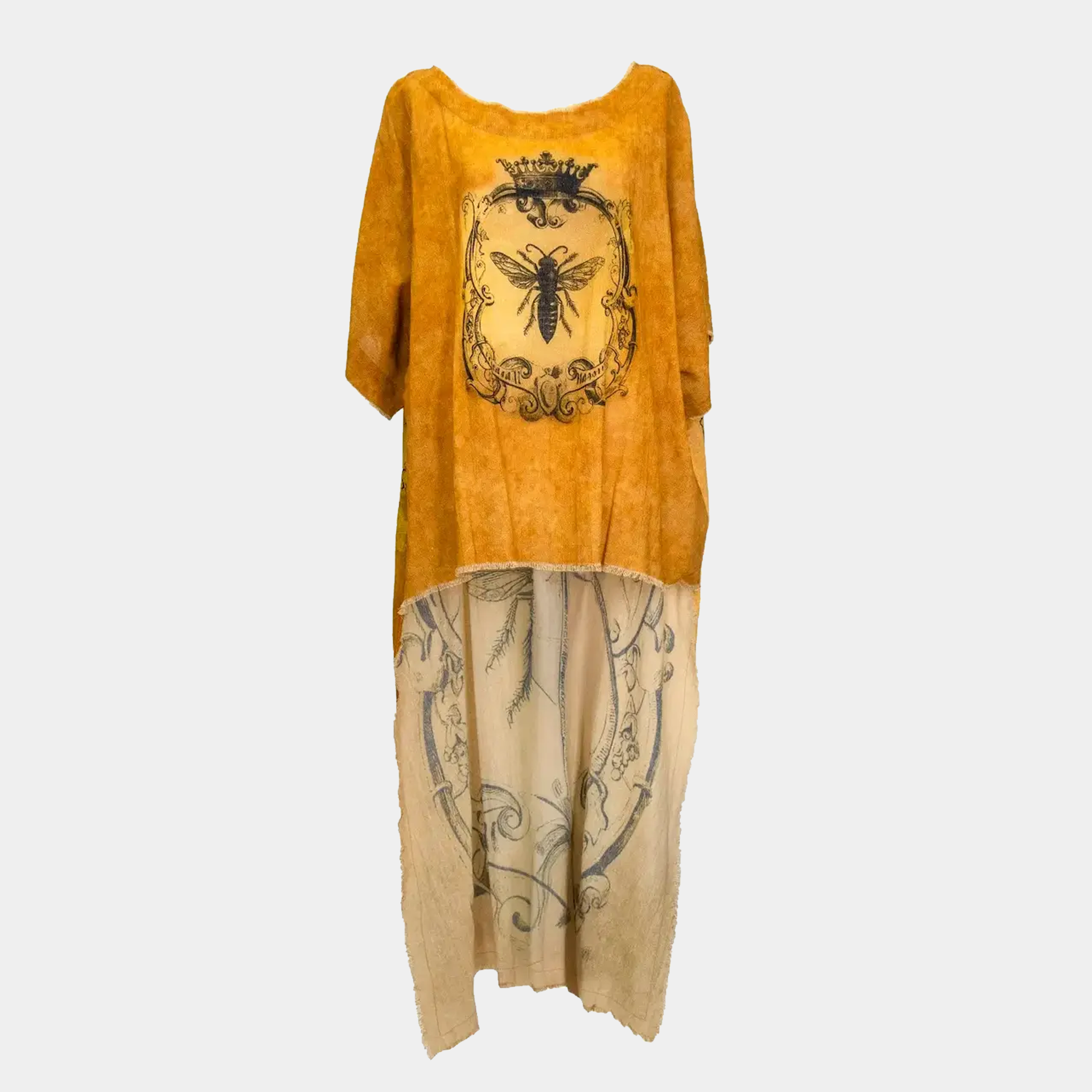 Hi-Lo Tunic with Queen Bee Print in Gray or Gold