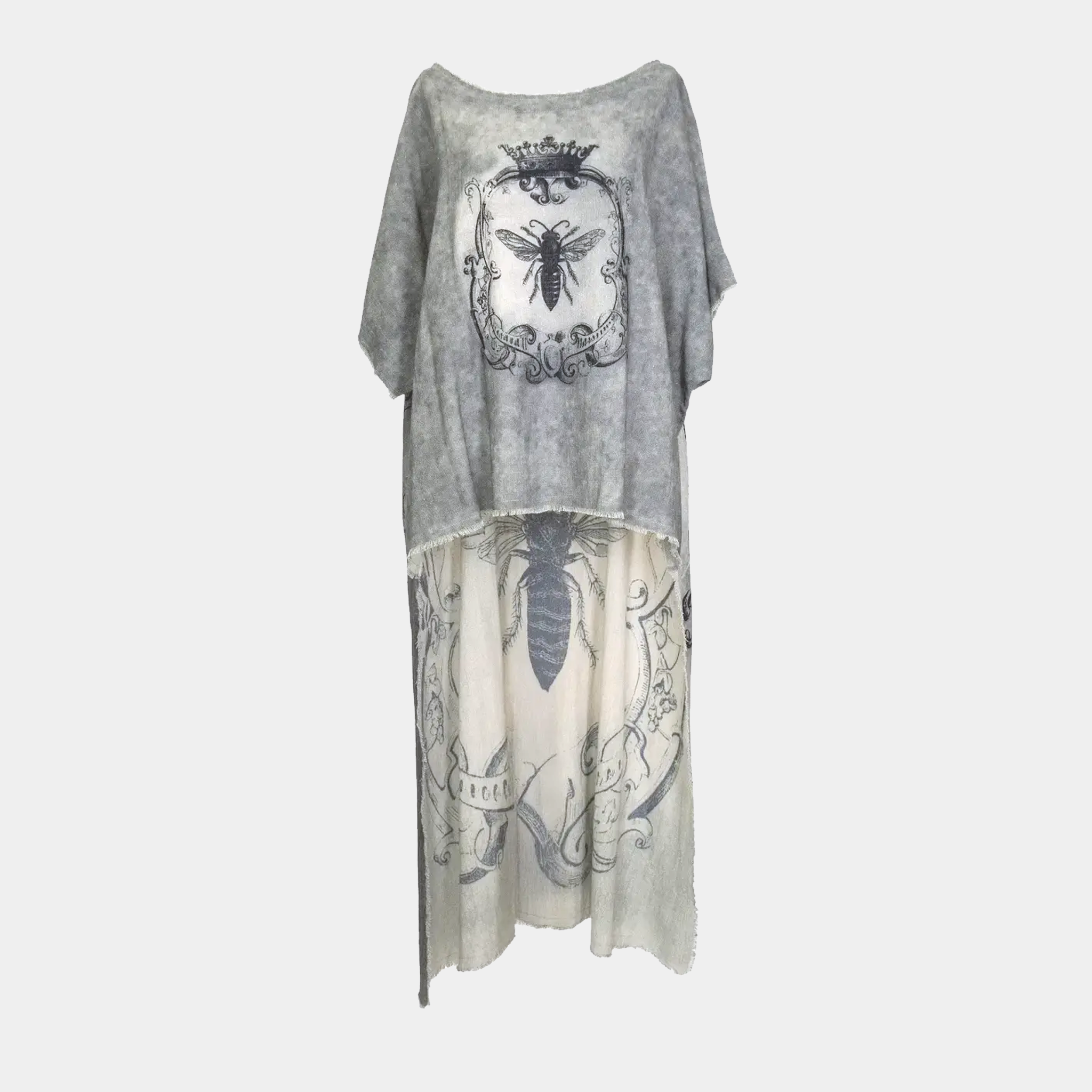 Hi-Lo Tunic with Queen Bee Print in Gray or Gold