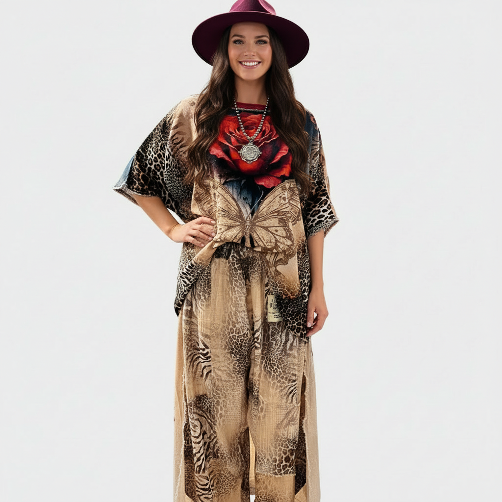 Hi-Lo Tunic with Rose & Butterfly