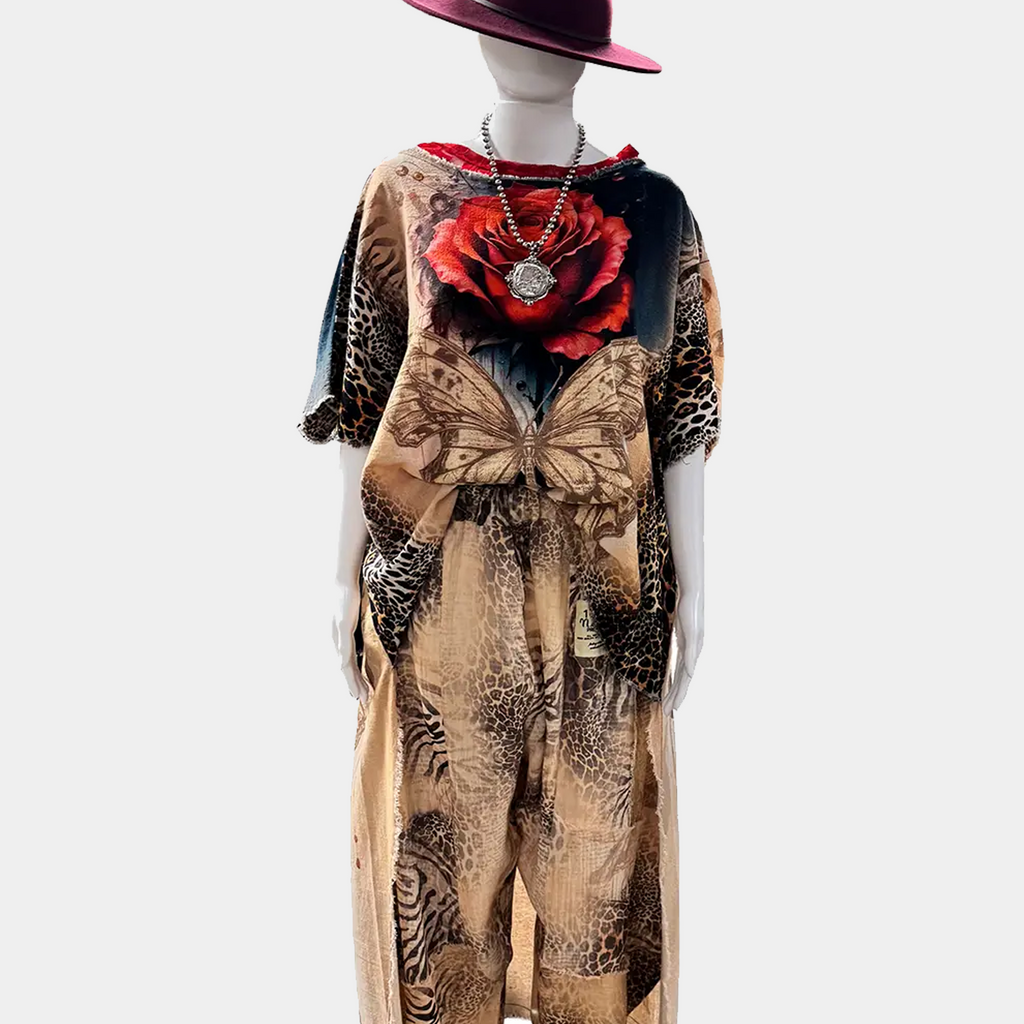 Hi-Lo Tunic with Rose & Butterfly
