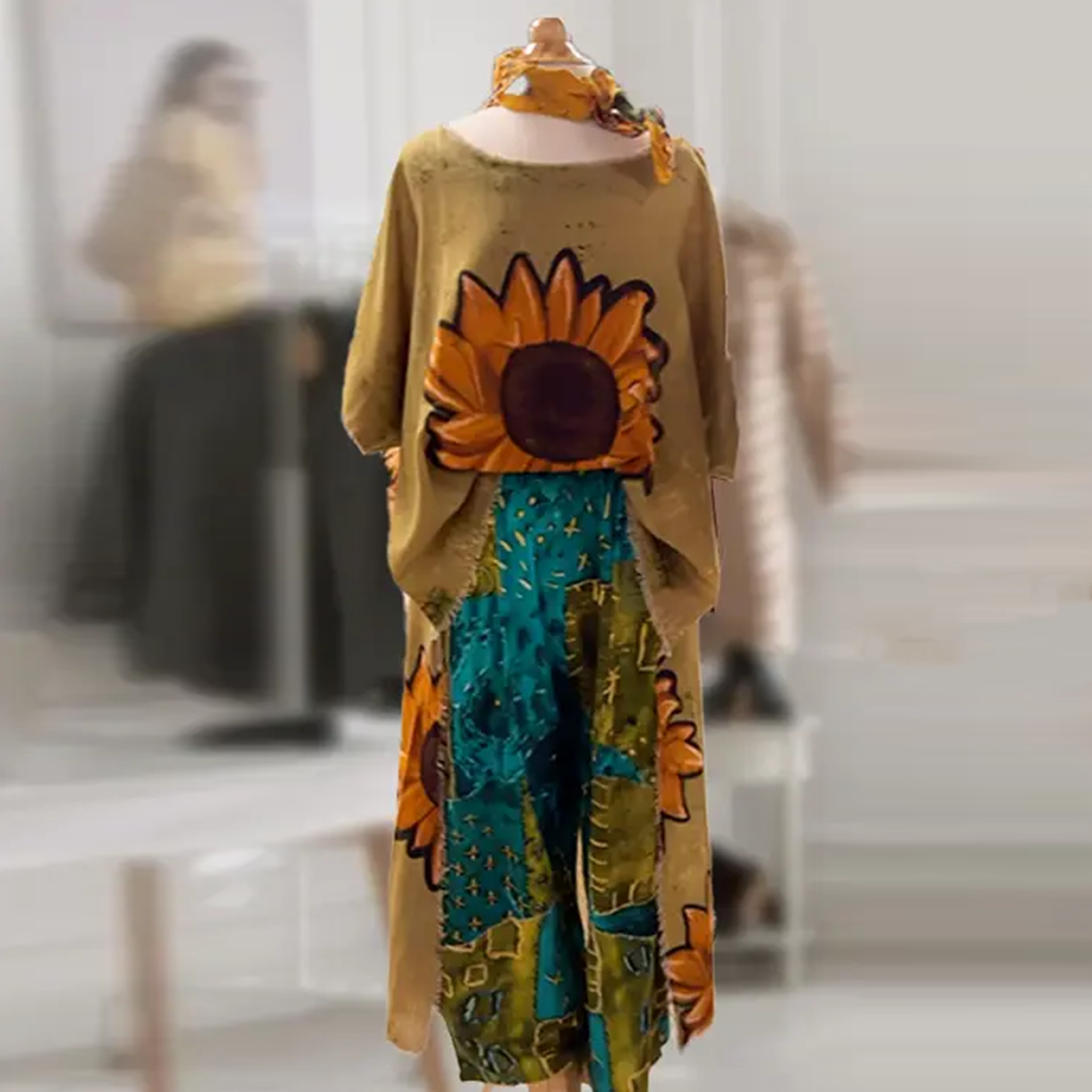 Hi-Lo Tunic with Sunflowers in Gold or Black