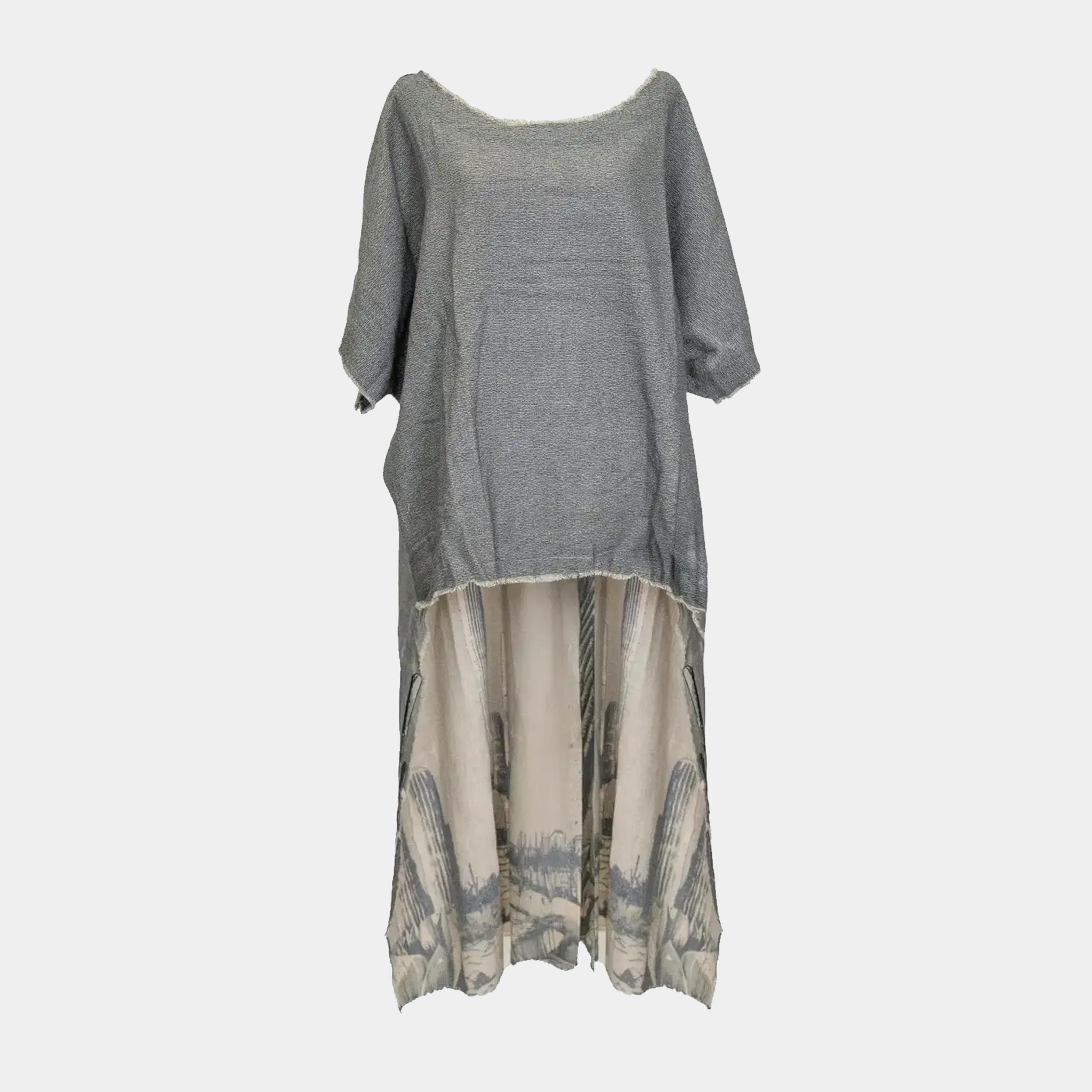 Hi-Lo Tunic with Sunrise Cactus Print in Gray
