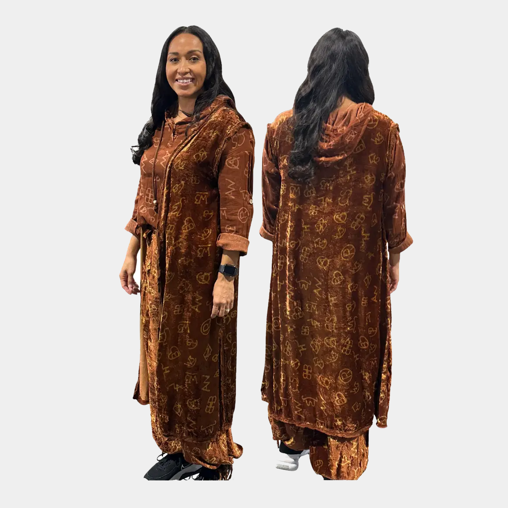 Hooded Hi-Lo in Brown Crushed Velvet