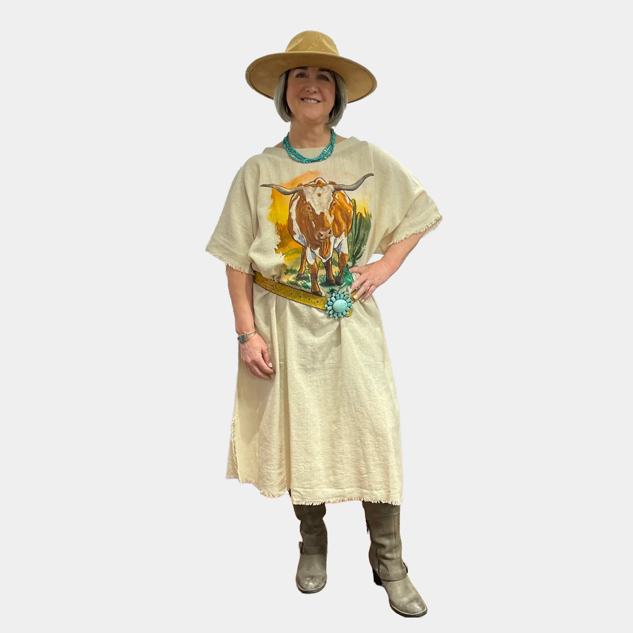 Kaftan with Longhorn Graphic