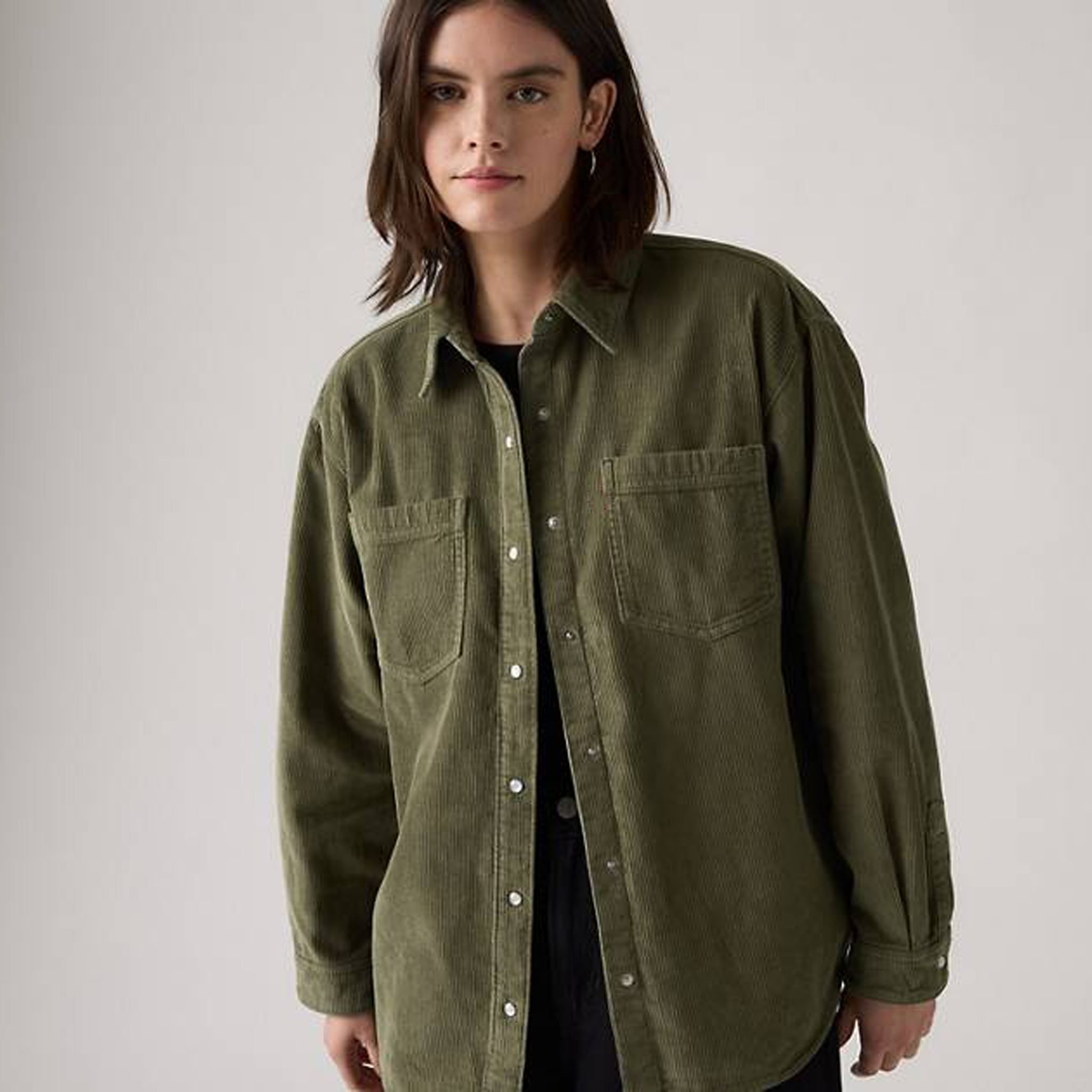 Corduroy Button Up Blouse with Star Patch