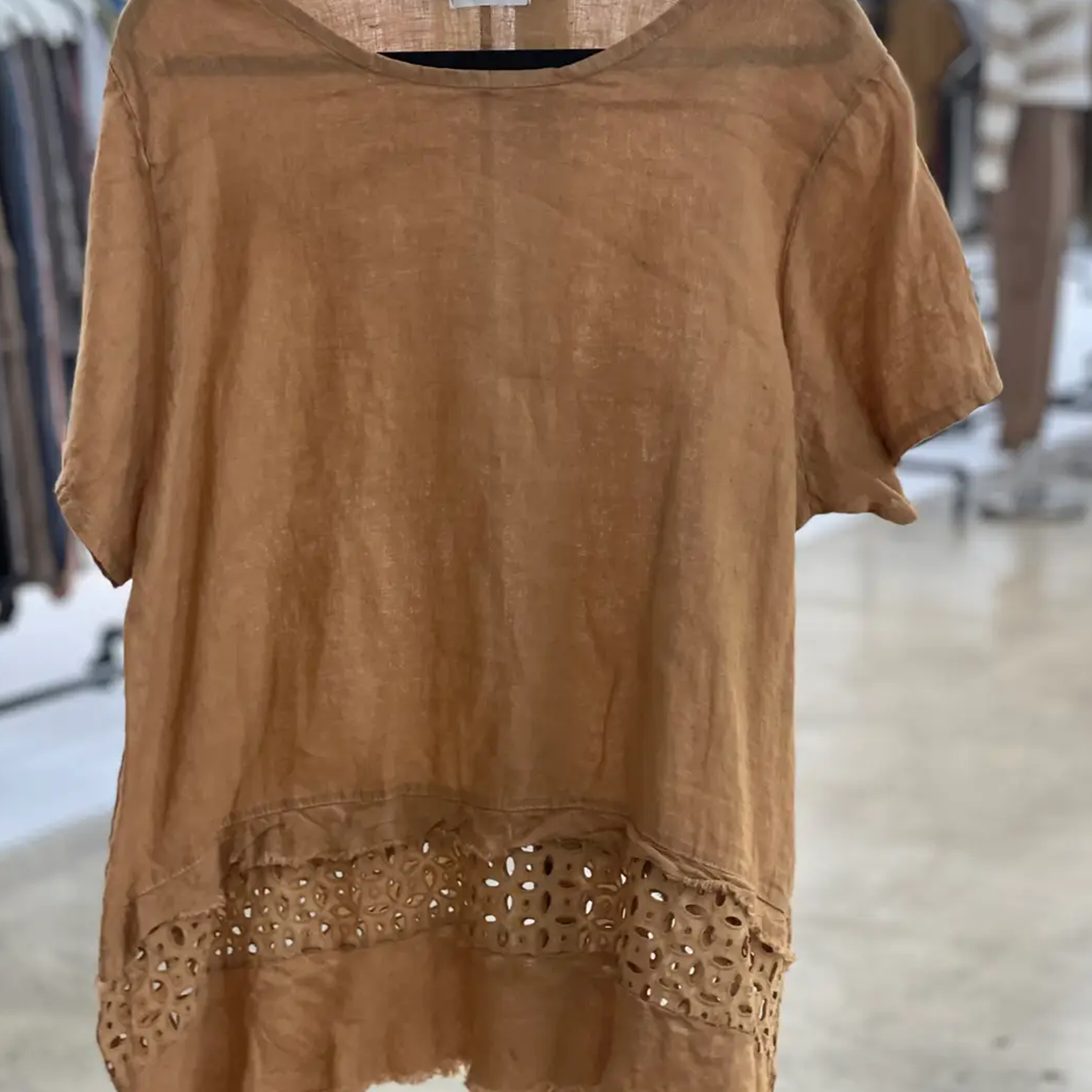 Linen Top with Crochet Insert