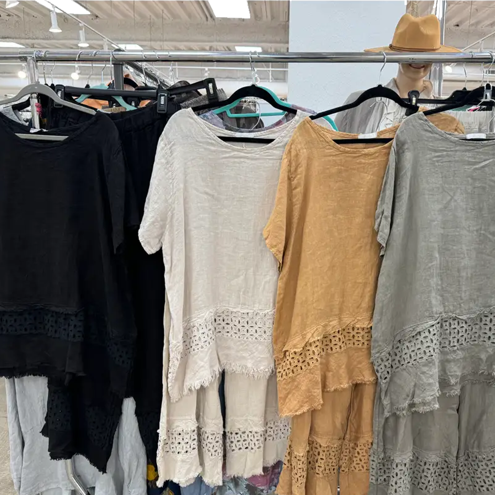 Linen Top with Crochet Insert