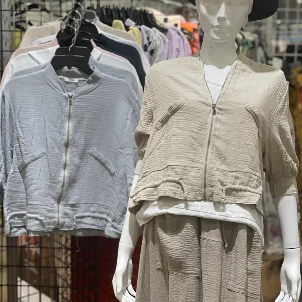 Linen Zipper Jacket with 3/4" Sleeves in Five Colors