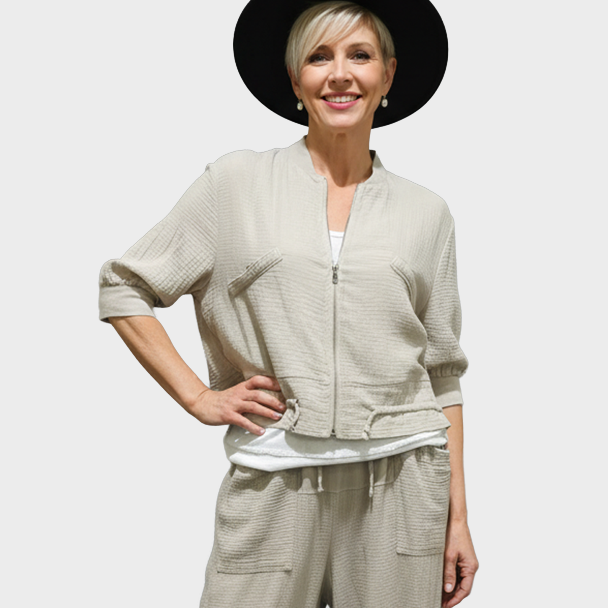 Linen Zipper Jacket with 3/4" Sleeves in Five Colors