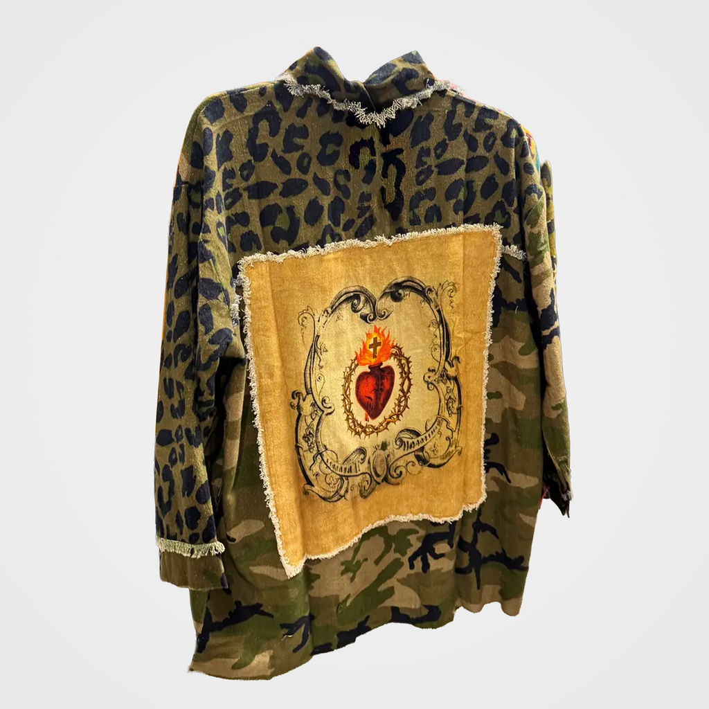 Shacket with Burning Heart Patch in Leopard Print