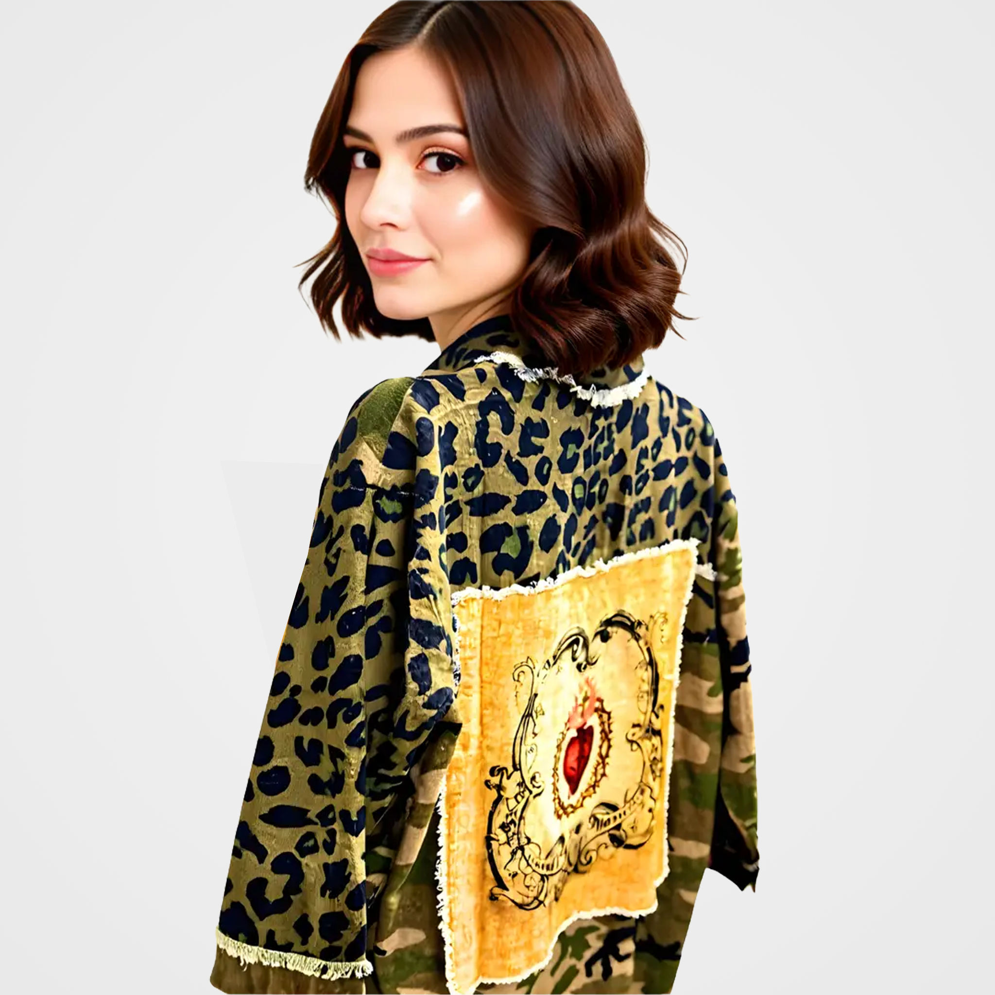 Shacket with Burning Heart Patch in Leopard Print