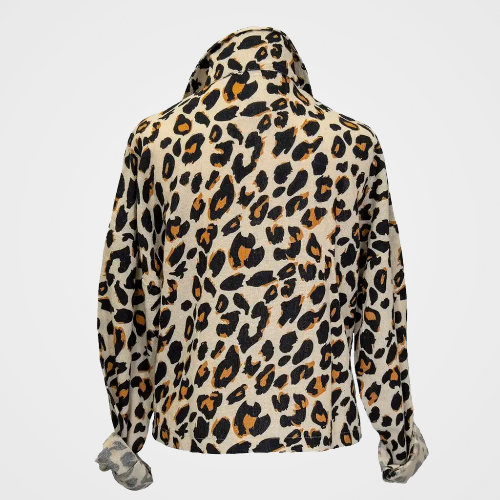Shacket with Leopard Print Cropped Button Up Cotton