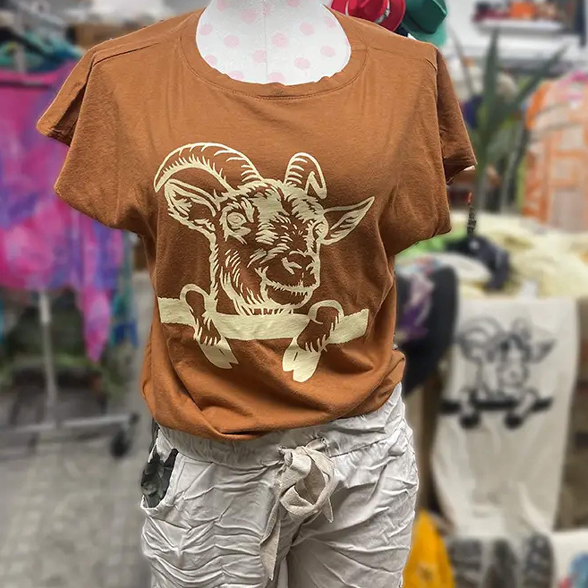 Goat Printed Tee with Cap Sleeve