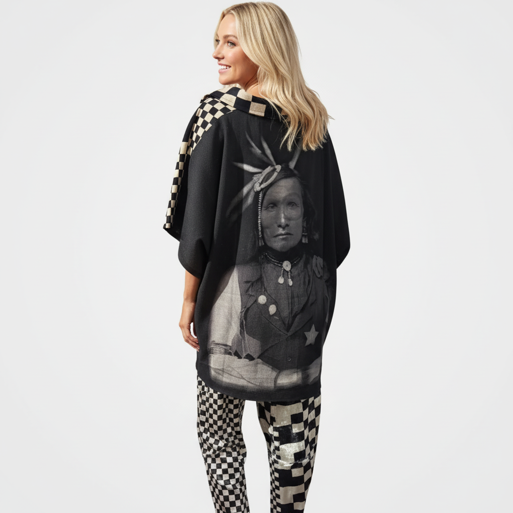 Oversized Top w/Checkerboard (front) & Iron White Man (back)